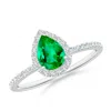 Angara Pear-shaped Emerald Classic Halo Engagement Ring In White Gold/rich Medium Green