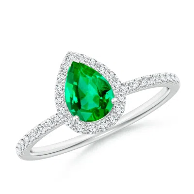Angara Pear-shaped Emerald Classic Halo Engagement Ring In Metallic