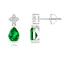 Angara Pear-shaped Emerald Drop Earrings With Diamonds In White Gold/rich Green