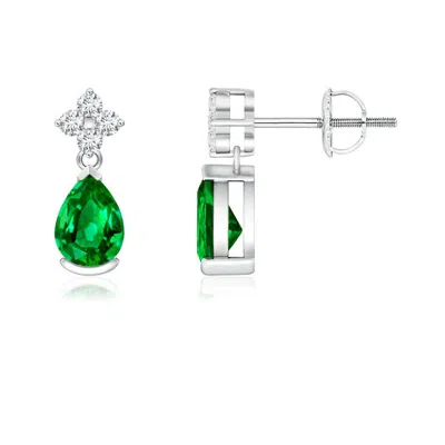 Angara Pear-shaped Emerald Drop Earrings With Diamonds In Green