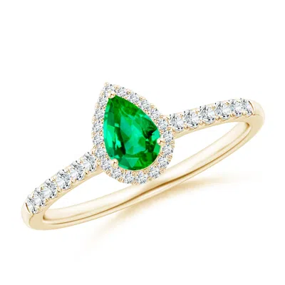 Angara Pear-shaped Emerald Halo Engagement Ring In Green