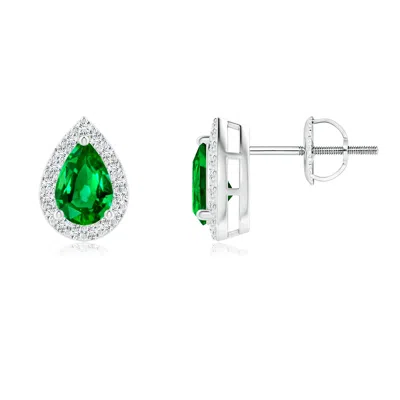 Angara Pear-shaped Emerald Halo Stud Earrings In Green