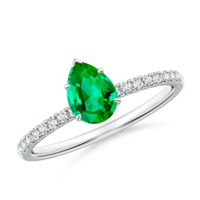 Angara Pear-shaped Emerald Hidden Halo Engagement Ring In Green