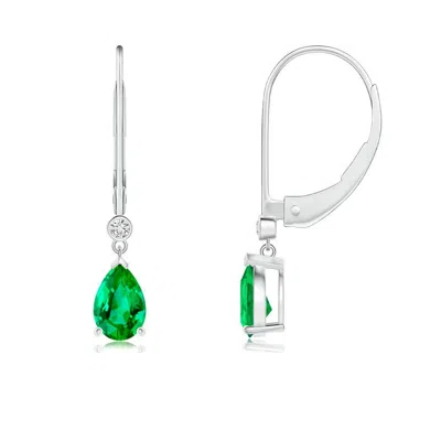 Angara Pear-shaped Emerald Leverback Drop Earrings With Diamond In Green