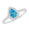 Angara Pear-shaped Lab-grown Fancy Intense Blue Diamond Halo Engagement Ring With Accents