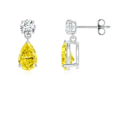 Angara Pear-shaped Fancy Intense Yellow Diamond Drop Earrings In Metallic