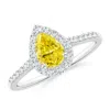 Angara Pear-shaped Fancy Intense Yellow Diamond Halo Engagement Ring With Accents In White Gold/fancy Intense