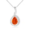 Angara Pear-shaped Fire Opal And Diamond Loop Pendant In White Gold/orangish Red