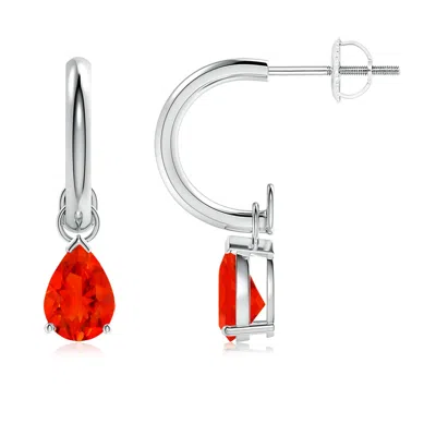 Angara Pear-shaped Fire Opal Drop Earrings With Screw Back In Red