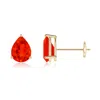 Angara Pear-shaped Fire Opal Stud Earrings In Yellow Gold/orangish Bright Red