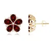 Angara Pear-shaped Garnet And Diamond Flower Stud Earrings In Yellow Gold/medium Red