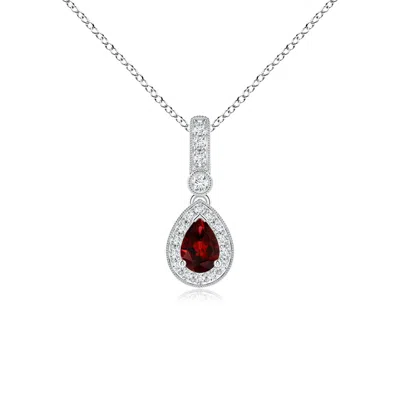 Angara Pear-shaped Garnet And Pave Diamond Halo Pendant In Metallic
