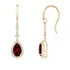 Angara Pear-shaped Garnet Drop Earrings With Diamond Halo In Yellow Gold/medium Red