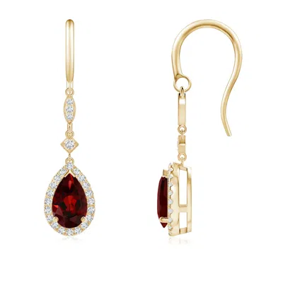 Angara Pear-shaped Garnet Drop Earrings With Diamond Halo In Gold