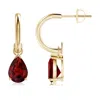 Angara Pear-shaped Garnet Drop Earrings With Screw Back In Yellow Gold/rich Red