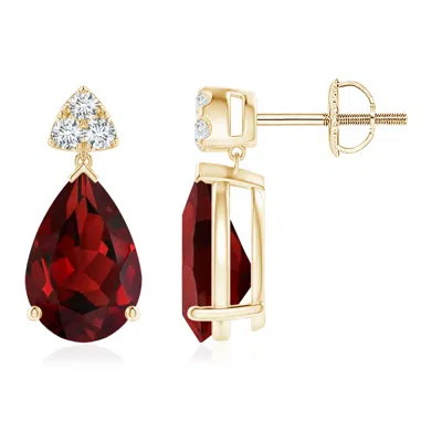 Angara Pear-shaped Garnet Drop Earrings With Trio Diamonds In Red
