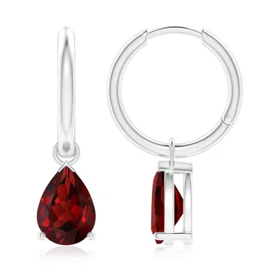 Angara Pear-shaped Garnet Hinged Hoop Drop Earrings In Red
