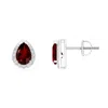 Angara Pear-shaped Garnet Stud Earrings With Diamond Halo In White Gold/medium Red