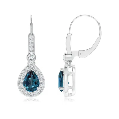 Angara Pear-shaped Lab-grown Alexandrite And Diamond Halo Drop Earrings In Blue