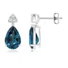 Angara Pear-shaped Lab-grown Alexandrite Drop Earrings With Trio Diamonds In White Gold/bluish Green Changing To Brownish Or Pinkish Purple