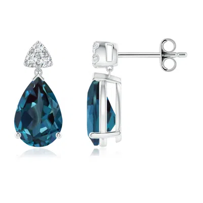Angara Pear-shaped Lab-grown Alexandrite Drop Earrings With Trio Diamonds In Metallic