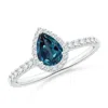 Angara Pear-shaped Lab-grown Alexandrite Halo Engagement Ring In White Gold/bluish Green Changing To Brownish Or Pinkish Purple