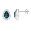 Angara Pear-shaped Lab-grown Alexandrite Halo Stud Earrings In White Gold/bluish Green Changing To Brownish Or Pinkish Purple