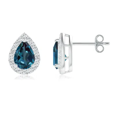 Angara Pear-shaped Lab-grown Alexandrite Halo Stud Earrings In Metallic