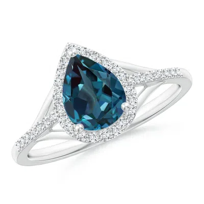 Angara Pear-shaped Lab-grown Alexandrite Ring With Diamond Halo In Metallic