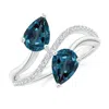 Angara Pear-shaped Lab-grown Alexandrite Two-stone Bypass Ring In White Gold/bluish Green Changing To Brownish Or Pinkish Purple
