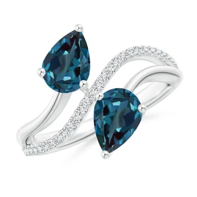 Angara Pear-shaped Lab-grown Alexandrite Two-stone Bypass Ring In Metallic