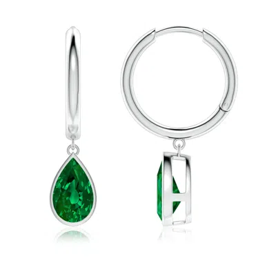 Angara Pear-shaped Lab-grown Emerald Hoop Drop Earrings In Metallic