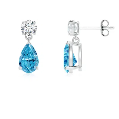 Angara Pear-shaped Lab-grown Fancy Intense Blue Diamond Drop Earrings