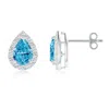 Angara Pear-shaped Lab-grown Fancy Intense Blue Diamond Halo Stud Earrings In White Gold/fancy Intense