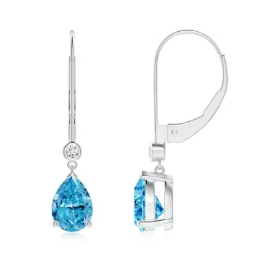 Angara Pear-shaped Lab-grown Fancy Intense Blue Diamond Leverback Drop Earrings