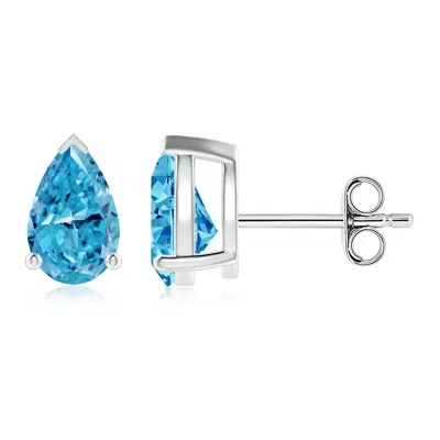 Angara Pear-shaped Lab-grown Fancy Intense Blue Diamond Solitaire Stud Earrings