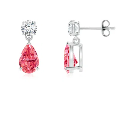 Angara Pear-shaped Lab-grown Fancy Intense Pink Diamond Drop Earrings In Metallic