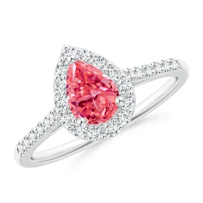Angara Pear-shaped Lab-grown Fancy Intense Pink Diamond Halo Engagement Ring With Accents In Metallic