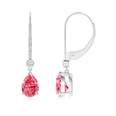 Angara Pear-shaped Lab-grown Fancy Intense Pink Diamond Leverback Drop Earrings