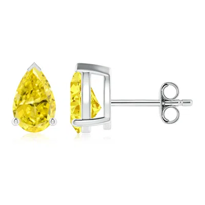 Angara Pear-shaped Lab-grown Fancy Intense Yellow Diamond Solitaire Stud Earrings