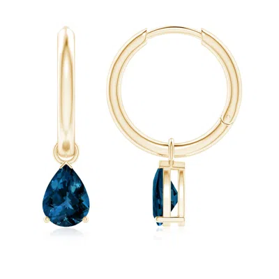 Angara Pear-shaped London Blue Topaz Hinged Hoop Drop Earrings