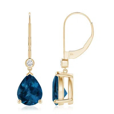 Angara Pear-shaped London Blue Topaz Leverback Drop Earrings With Diamond