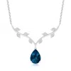 Angara Pear-shaped London Blue Topaz Necklace With Leaf Motifs In White Gold/greenish Blue