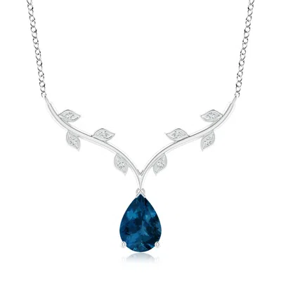 Angara Pear-shaped London Blue Topaz Necklace With Leaf Motifs In White