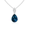 Angara Pear-shaped London Blue Topaz Pendant With Leaf Bale In White Gold/deep Greenish Blue