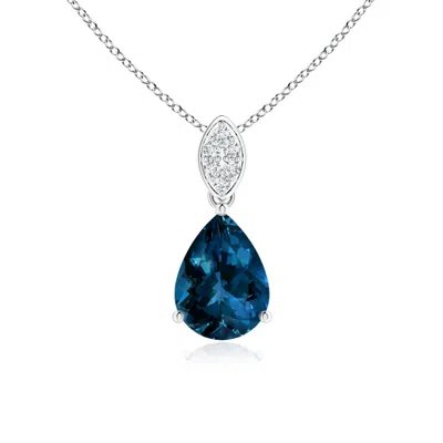 Angara Pear-shaped London Blue Topaz Pendant With Leaf Bale In Brown