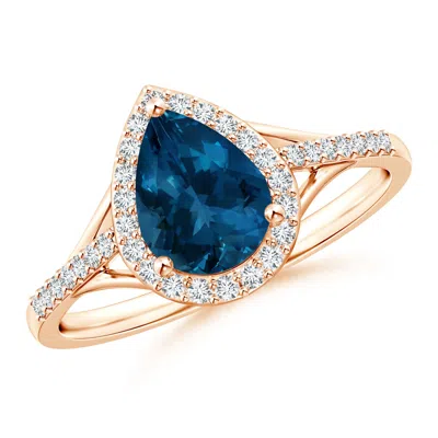 Angara Pear-shaped London Blue Topaz Ring With Diamond Halo