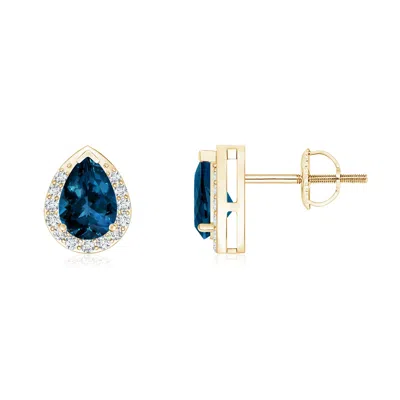 Angara Pear-shaped London Blue Topaz Stud Earrings With Diamonds In Gray