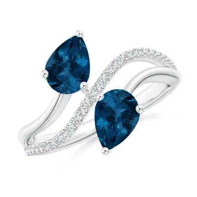 Angara Pear-shaped London Blue Topaz Two-stone Bypass Ring