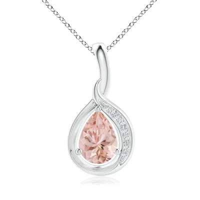 Angara Pear-shaped Morganite And Diamond Loop Pendant In Metallic